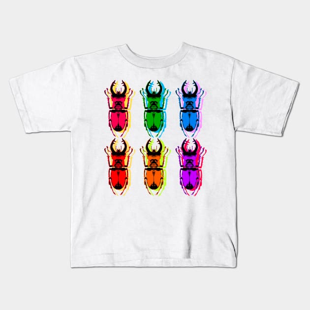 stag beetle colorful popart Kids T-Shirt by denpoolswag